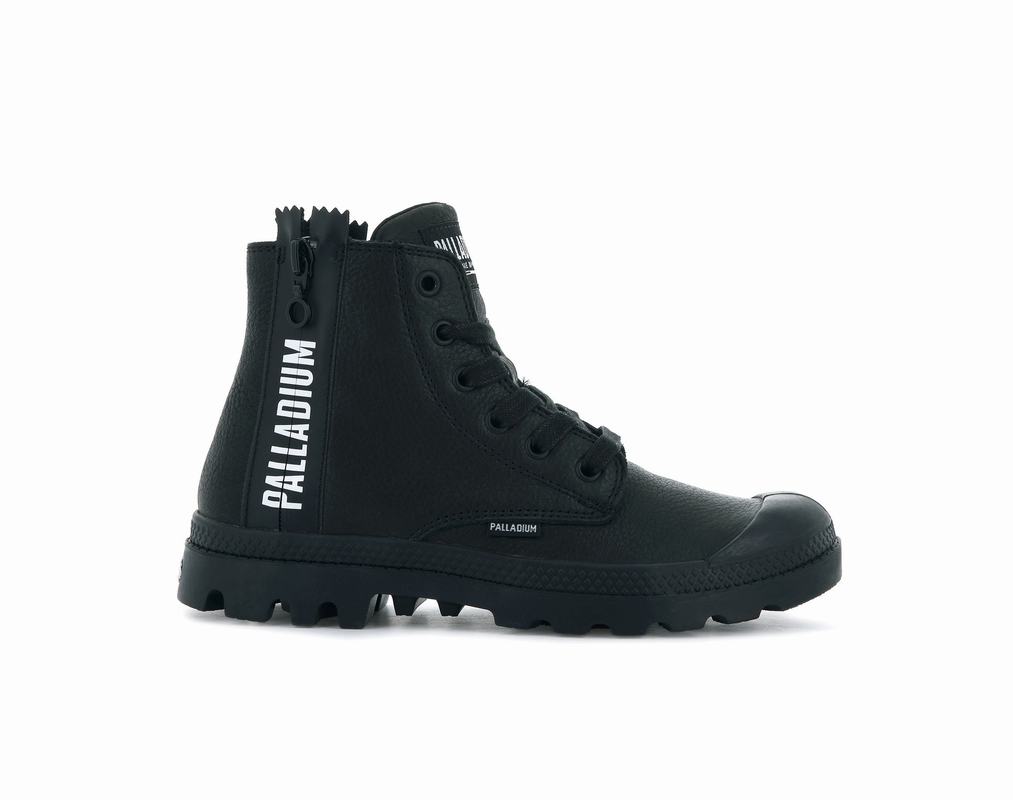 Palladium Pampa Ubn Zips Leder Damen Stiefel Schwarz ||573406-VKA||